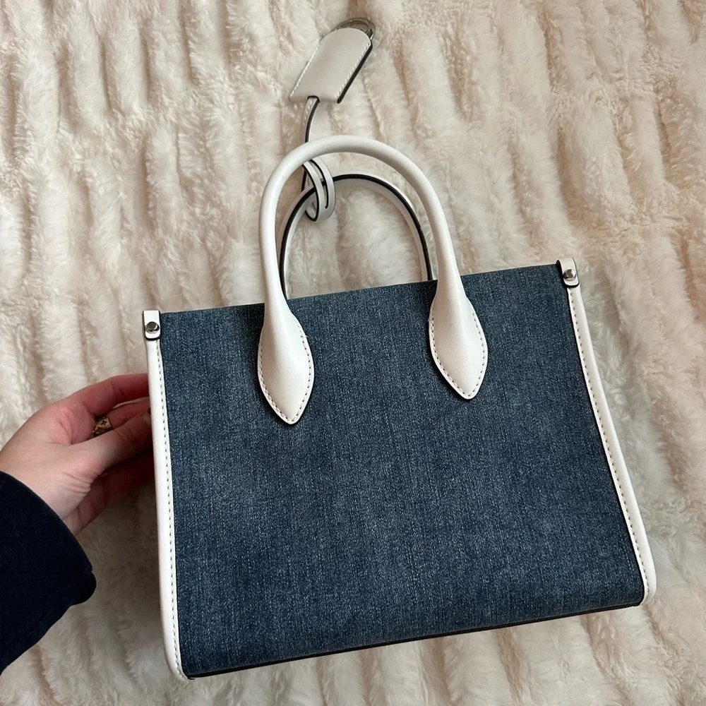 Michael Kors Mirella Small Denim and White Tote Bag